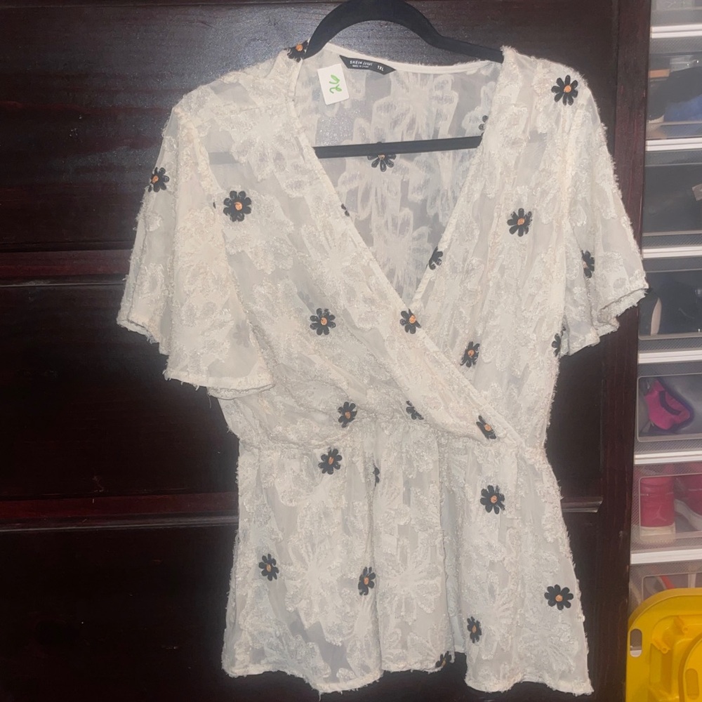 #26 SHEIN Cream Embellished Wrap Blouse